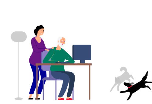 illustration of two people working with their cats